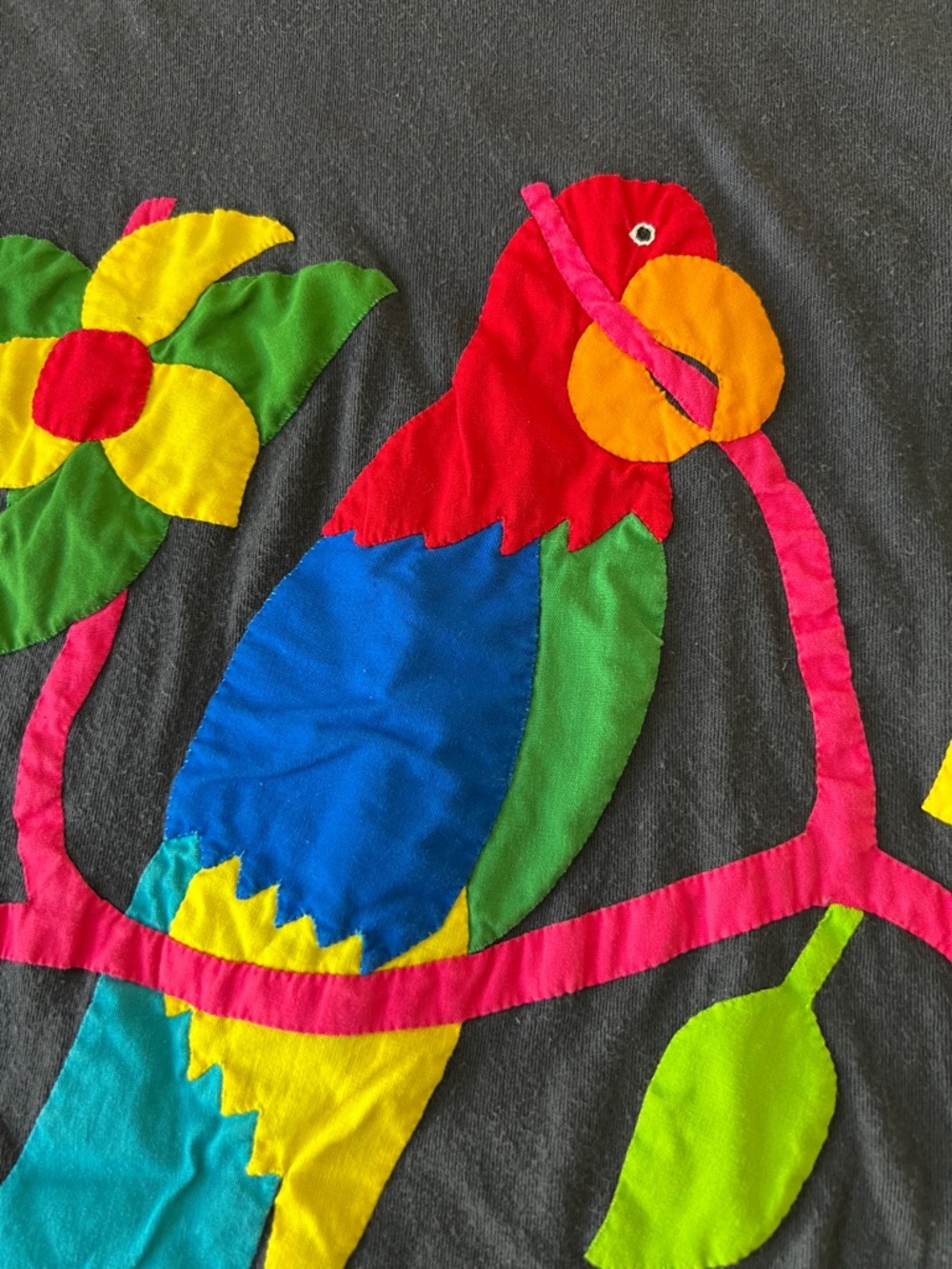 Vintage Black Parrot Mola Embroidery Tee Shirt S - Picture 6 of 10